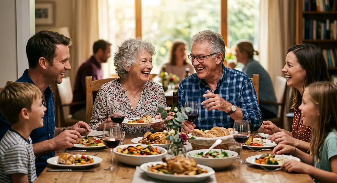 Senior smiling at dinner table